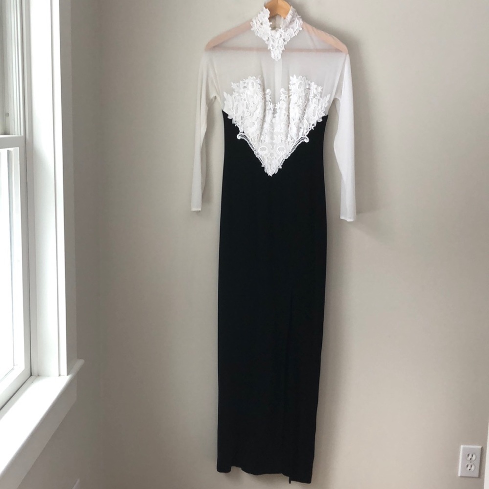 Tadashi B&W Lace Side Slit Gown - Picture 2 of 7
